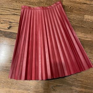 NWT Jcrew Faux Leather Midi Pleated Skirt (Deep Red)